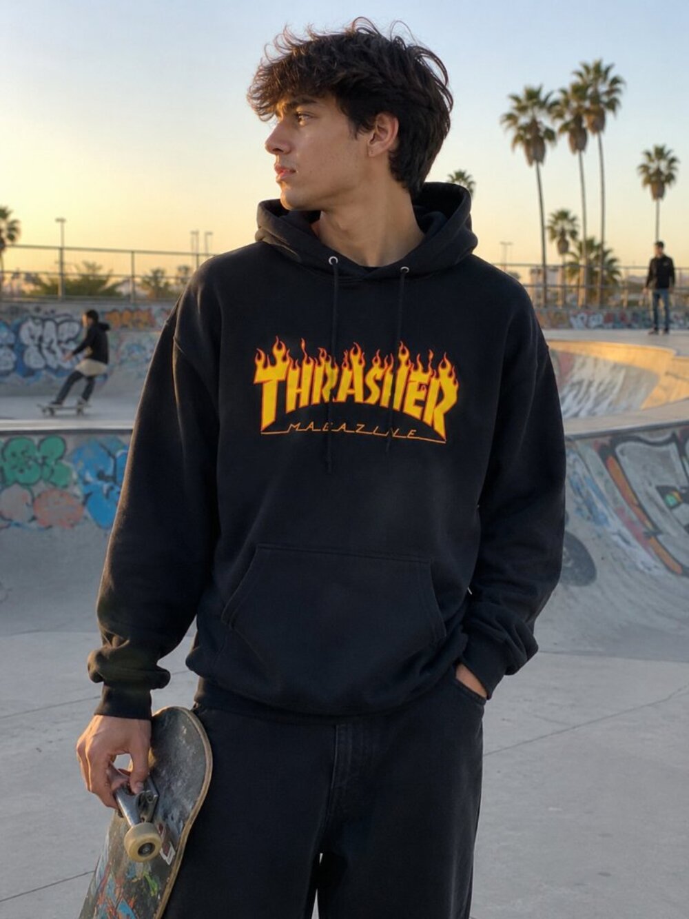 THRASHER FLAMING SKATEBOARD HOODIE (MEDIUM)